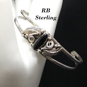 Richard Begay RB Sterling Silver Onyx Cuff Bracelet Navajo Native Vintage